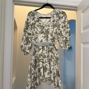 White and Olive Floral Mini Dress